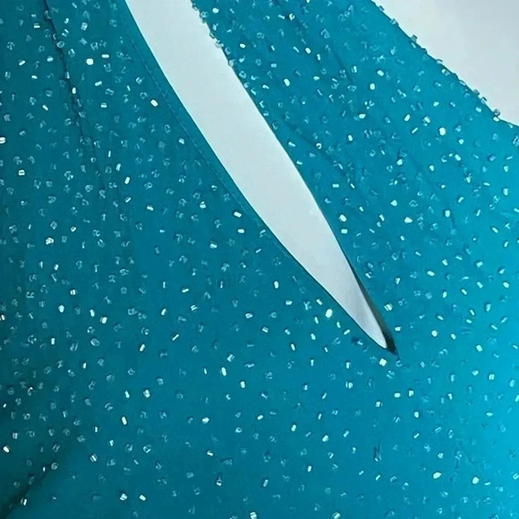 NWOT Laundry teal beaded asymmetrical beaded  dress sz 12 - Picture 2 of 4